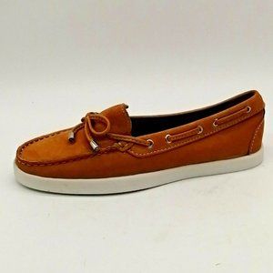 Driver Club USA Womens Vancouver Moccasins Tan Nubuck Leather Rawhide Tie 5 NEW